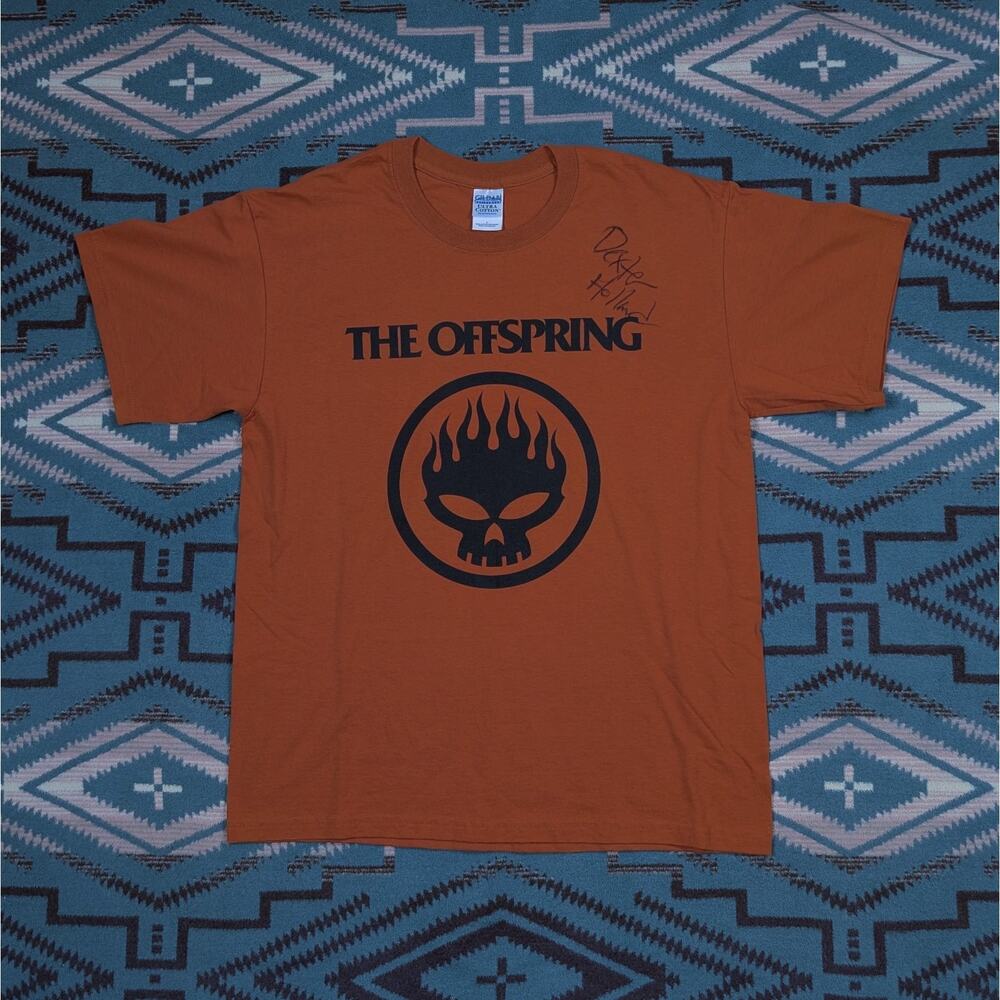 Signed Dexter Holland Vintage The Offspring Band Logo T Shirt Orange Large Rare